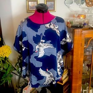 SHEIN New without tags navy blue crane blouse top 0XL